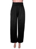 Black High Waist Wide Legges Trousers with Pocket