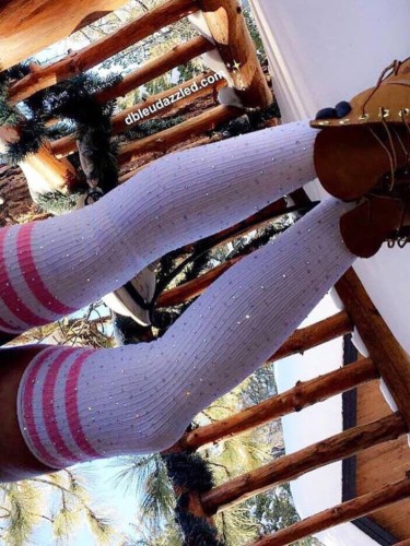 White Over-knee Beaded Striped Cotton Elasticated Long Socks