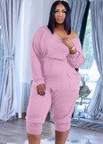 Pink Long Sleeves Stacked Blouson Jumpsuit with Pockets