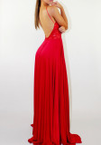 Red High Cut Lace Upper Halter Maxi Dress