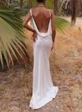 White Cami Dripped Collar Backless Maxi Dress