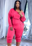 Rose Long Sleeves Stacked Blouson Jumpsuit with Pockets