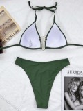 Green O-Ring Cami Halter Bikini Two Piece Set