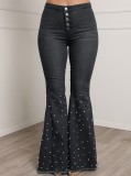 Pearl Black High Wasit Button Up Bell Bottom Jeans