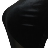 Black Velvet Mesh See Through High Neck Bandage Irregual Mini Dress