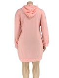 Plus Size Letter Print Pink Long Sleeve Hoody Mini Sweatshirt Dress
