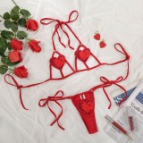 Red Cut Out Heart Cami Halter Bra And Panty Lingerie 2PCS Set