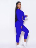 Blue Cami Crop Top and Zip Hoody Top with Drawstring Pants 3PCS Set