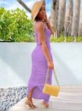 Purple One Shoulder Sleeveless Cami Ruched Maxi Dress