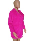 Rose Fleece Turndown Collar Long Sleeve Overcoat with Pocket