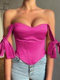 Pink Silk Off Shoulder Knotted Bustier Top