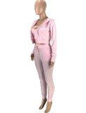 Pink Cami Crop Top and Zip Hoody Top with Drawstring Pants 3PCS Set