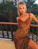 Leopard Cami Translucent Tight Maxi Dress