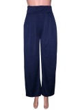 Blue High Waist Wide Legges Trousers with Pocket