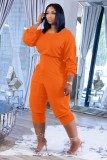 Orange Long Sleeves Stacked Blouson Jumpsuit with Pockets
