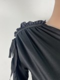 Black Off Shoulder Long Sleeve Irregular Skinny Mini Dress