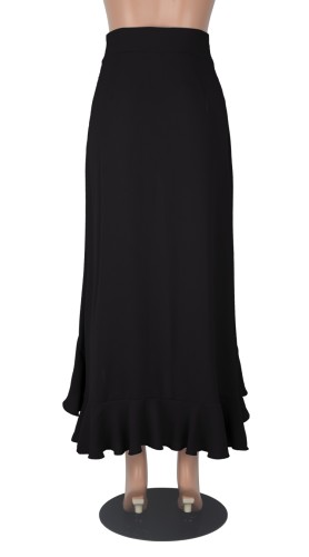 Black High Waist Irregular Ruffles Long Skirt with Belt