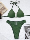 Green O-Ring Cami Halter Bikini Two Piece Set