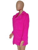 Rose Fleece Turndown Collar Long Sleeve Overcoat with Pocket