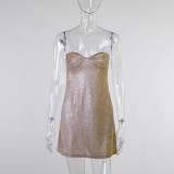 Gold Sparkly Underwear Cami Mini Dress