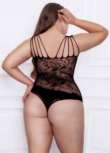 Plus Size Black Hollow Out See Through Sleeveless Lingerie
