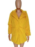 Yellow Fleece Turndown Collar Long Sleeve Overcoat with Pocket