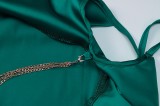 Green Cami Dripped Collar Backless Maxi Dress