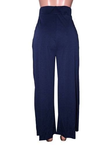 Blue High Waist Wide Legges Trousers with Pocket