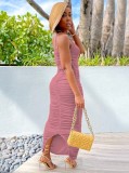Pink One Shoulder Sleeveless Cami Ruched Maxi Dress