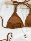 Brown Ribbed Cami Halter Bikini Two Piece Set