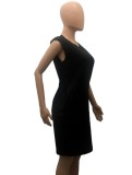 Modest Black O-Neck Cap Sleeve Mini Dresses
