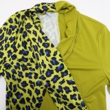 Plus Size Leopard Print Green V-Neck Long Sleeves Bodycon Maxi Dress