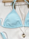 Blue Ribbed Cami Halter Bikini Two Piece Set