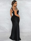 Black One Shoulder Sleeveless Silt Bodycon Maxi Dress