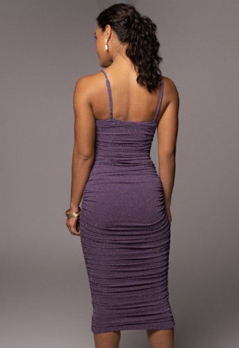Purple Cami Ruched Bodycon Midi Dress