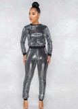 Black O-Neck Long Sleeves Sparkly Top And Sweatpants 2PCS Set