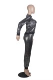 Black O-Neck Long Sleeves Sparkly Top And Sweatpants 2PCS Set