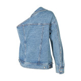 Fashion One Shoulder Blue Irregular Denim Jacket