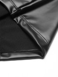Black PU Leather Lace Patch Cami Backless Slinky Mini Dress