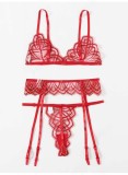 Red Lace Cami Bra And Panty Galter Lingerie 3PCS Set