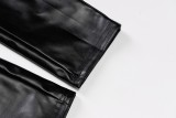 Black PU Leather V-Neck Crop Vest and Tight High Waist Pants 2PCS Set