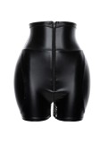 Black PU Leather Fishnet Patch Butt Lifter Zip Up High Waist Shaper Shorts
