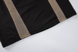 Black Contrast Khaki Backless Halter Cami Midi Dress