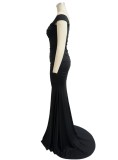 Black Sweetheart Short Sleeve Ruched Slit Maxi Dress