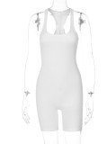 White Ribbed U-Neck Sleeveless Tight Playsuit