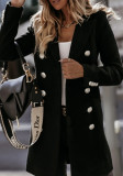Black Double-Breasted Turndown Collar Long Sleeves Long Blazer Coat