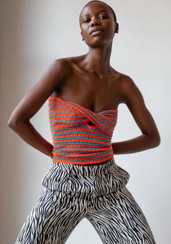 Striped Print Keyhole Off Shoulder Sweater Crop Top