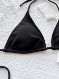 Black Ribbed Cami Halter Bikini Two Piece Set