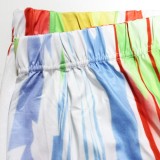 Plus Size Colorful Print 0-Neck Long Sleeve Crop Top And Long Pencil Skirt 2PCS Set
