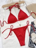 Red Ribbed Cami Halter Bikini Two Piece Set